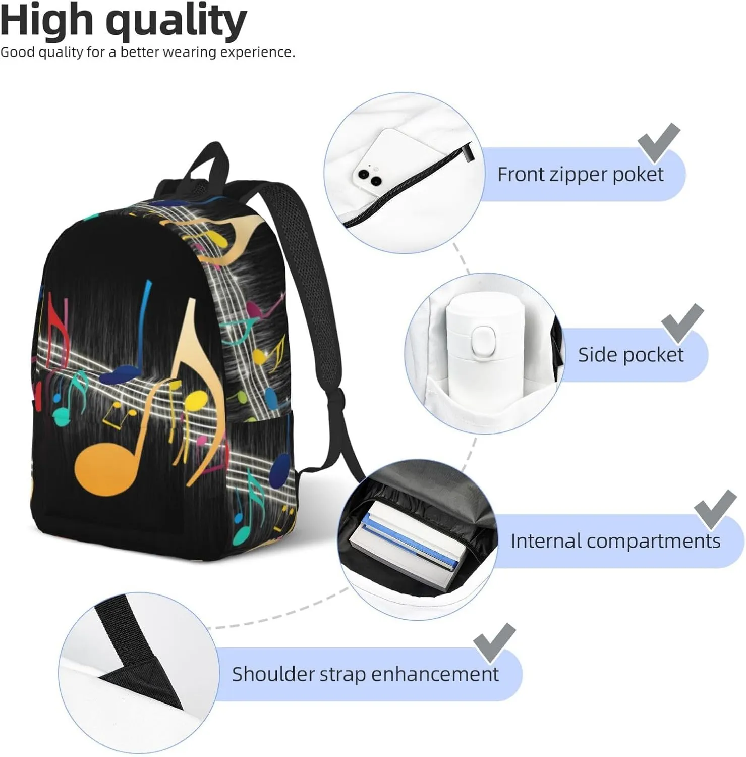 Colorful Musical Note Canvas Casual Lightweight Duffel Bag, Fashion Duffel Bag, Casual Daypack, Unisex Travel Backpack