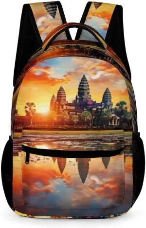 Colorful Sky Angkor Wat Landmarks Cute Backpack Printed Shoulder Bag Travel Dackpack for Shopping Camping