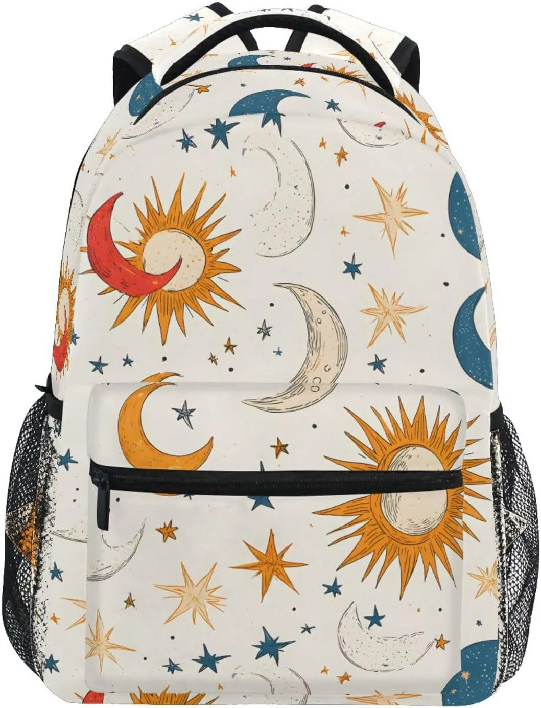 Colorful Sun Stars Crescent Moon School Kids Backpack for Boys Girls Laptop Backpack Lightweight Travel Bag for Women Men