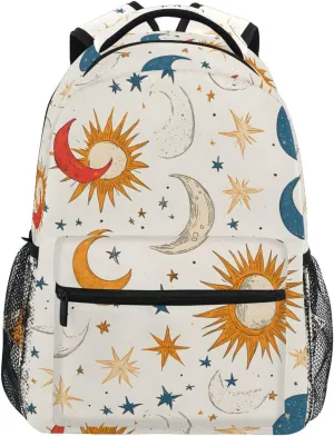 Colorful Sun Stars Crescent Moon School Kids Backpack for Boys Girls Laptop Backpack Lightweight Travel Bag for Women Men