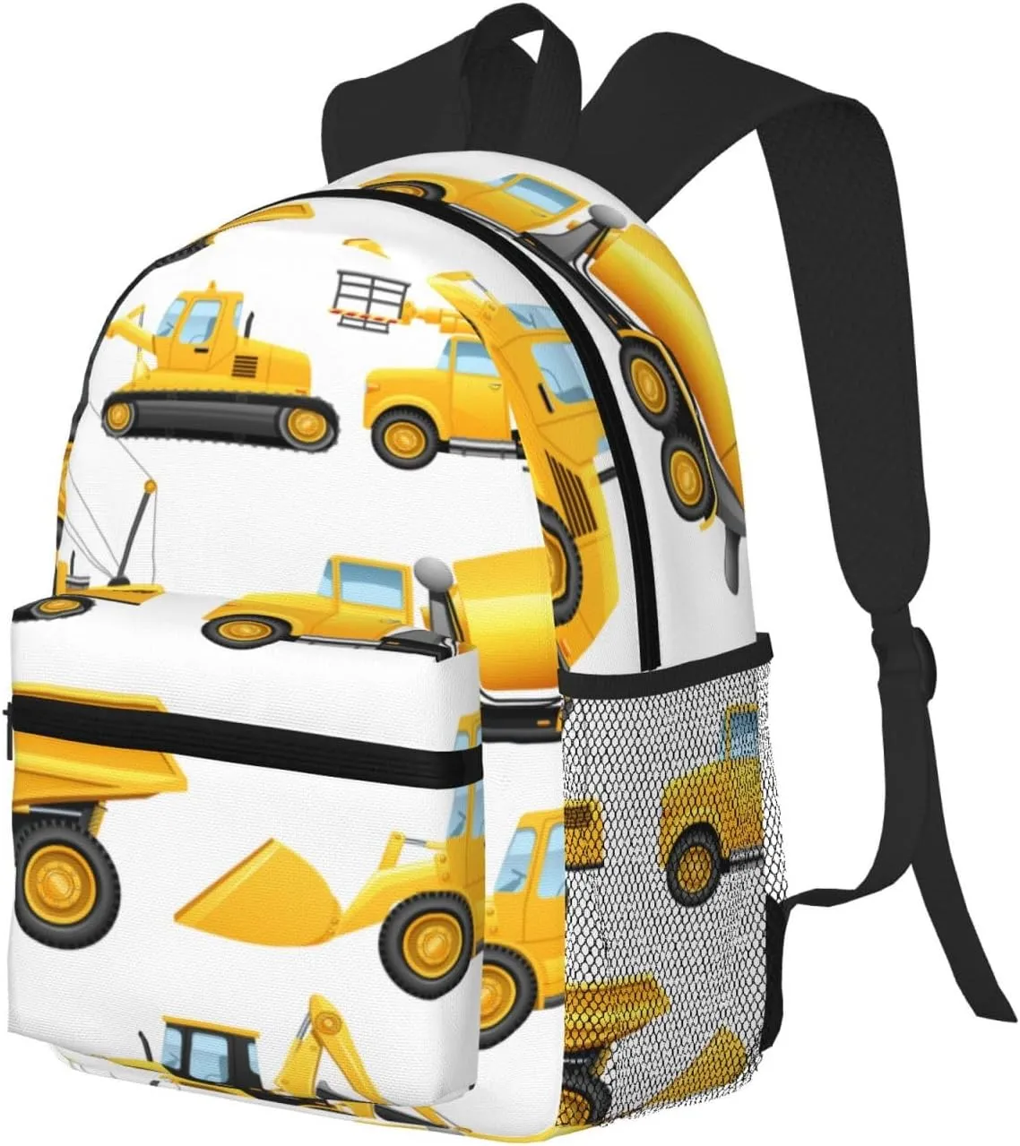 Construction Trucks Crane Bulldozer Backpack, Travel Laptop Backpack Computer Bag Rucksack for Men Women Business Work Fits 15.6 Inch Notebook