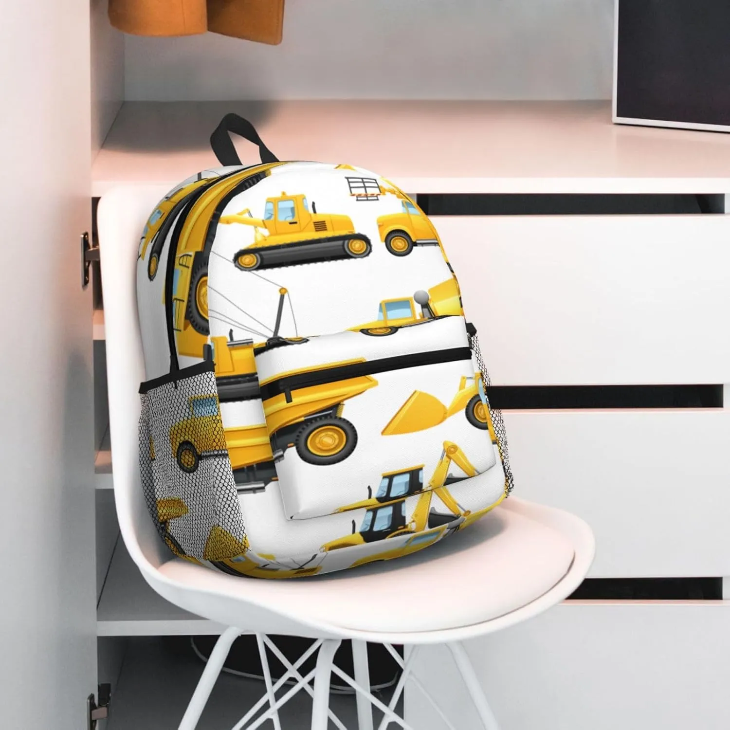 Construction Trucks Crane Bulldozer Backpack, Travel Laptop Backpack Computer Bag Rucksack for Men Women Business Work Fits 15.6 Inch Notebook