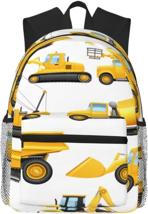 Construction Trucks Crane Bulldozer Backpack, Travel Laptop Backpack Computer Bag Rucksack for Men Women Business Work Fits 15.6 Inch Notebook