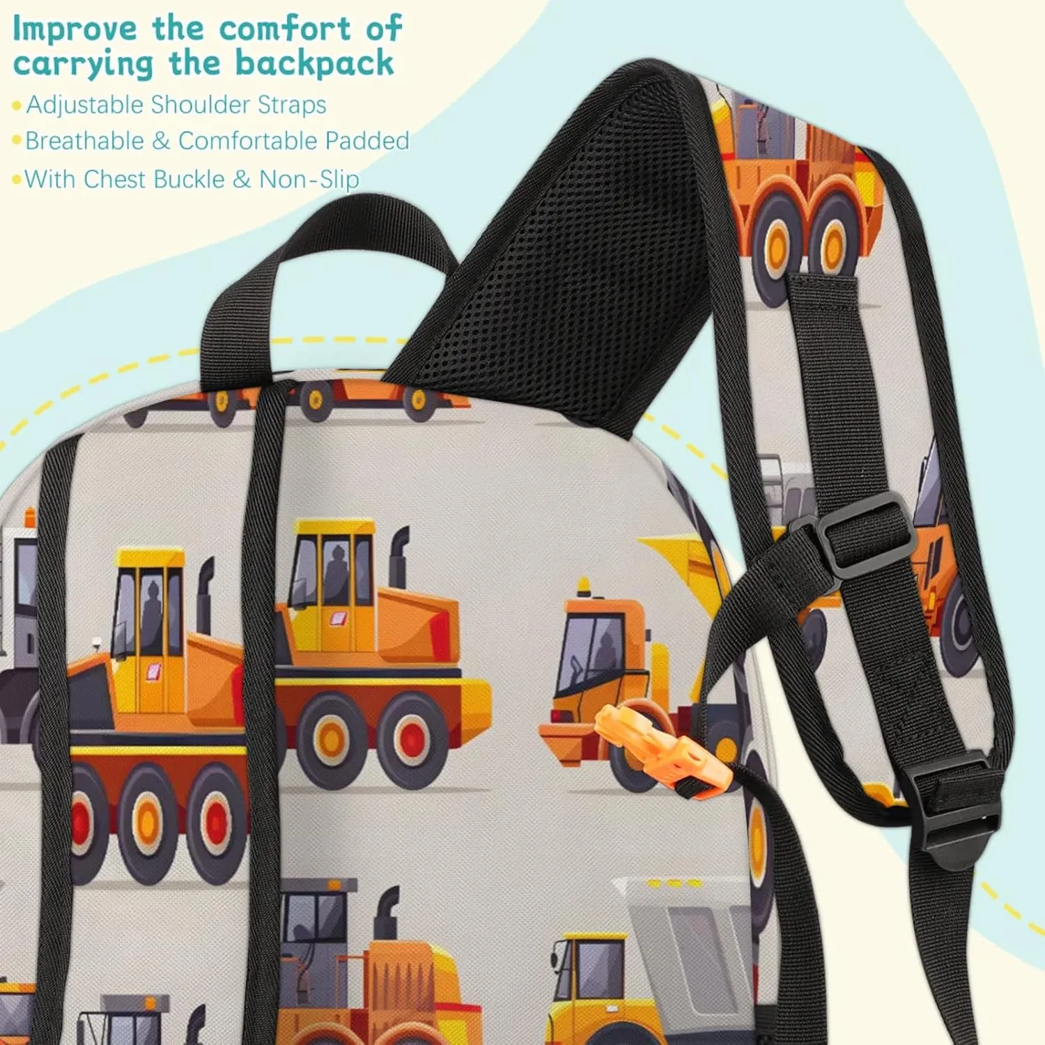 Construction Vehicle Laptop Backpack, Cartoon Car Excavator 16.7" Lightweight Travel Back Pack for Women Men Work Weekend Rucksack Laptop Bag