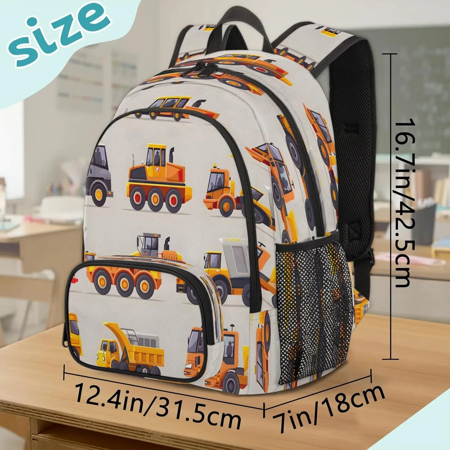 Construction Vehicle Laptop Backpack, Cartoon Car Excavator 16.7" Lightweight Travel Back Pack for Women Men Work Weekend Rucksack Laptop Bag