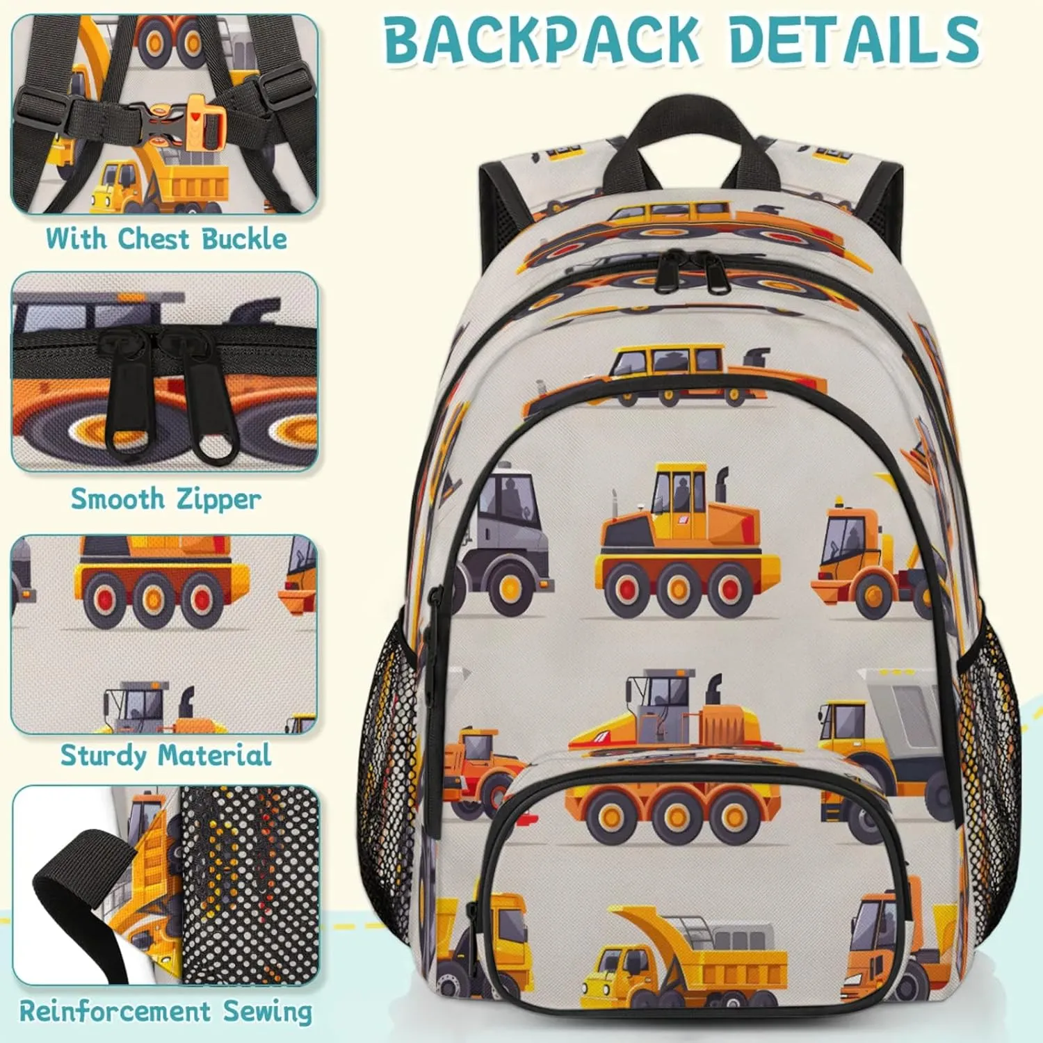 Construction Vehicle Laptop Backpack, Cartoon Car Excavator 16.7" Lightweight Travel Back Pack for Women Men Work Weekend Rucksack Laptop Bag