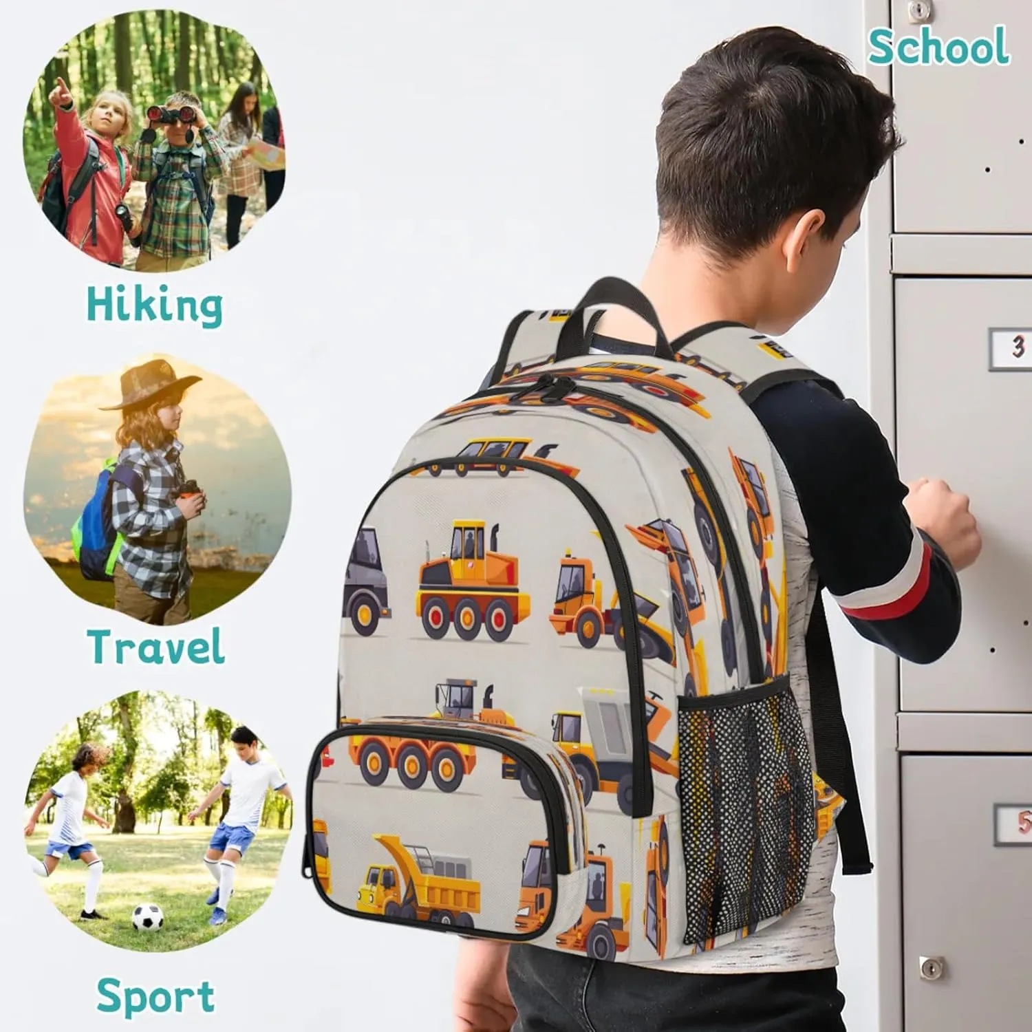 Construction Vehicle Laptop Backpack, Cartoon Car Excavator 16.7" Lightweight Travel Back Pack for Women Men Work Weekend Rucksack Laptop Bag