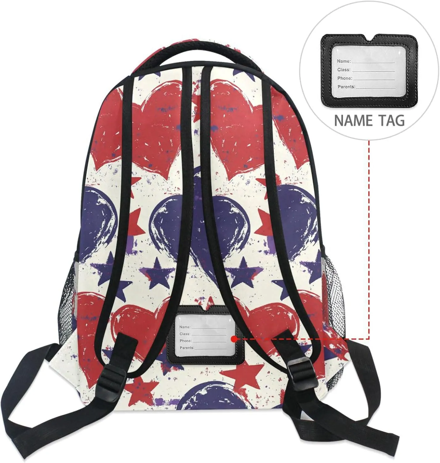 Cool Backpacks for Men Women Fashion Personal Backpack with Chest Strap for Travel Trip Purple Heart Day Red and Blue Stars