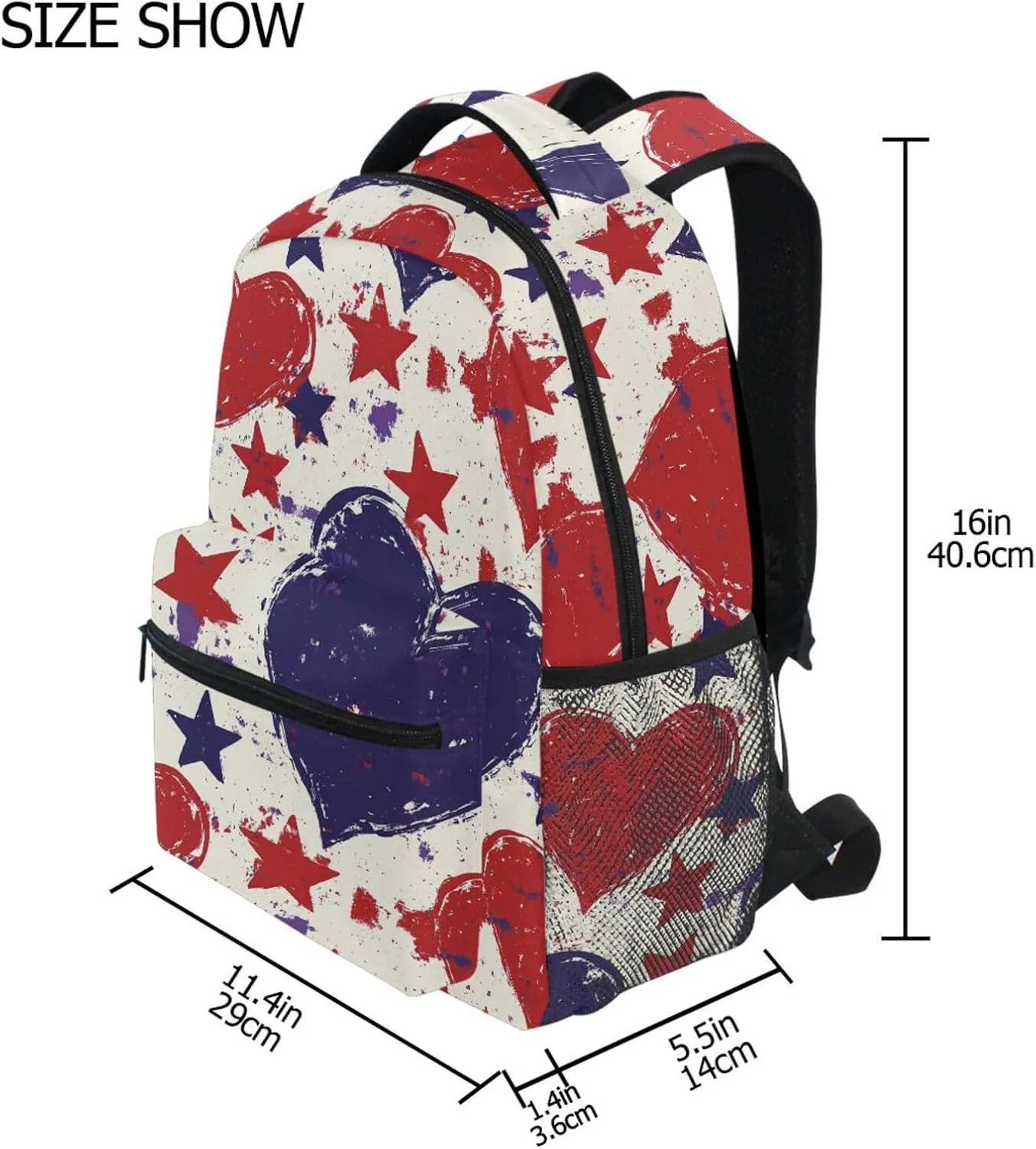Cool Backpacks for Men Women Fashion Personal Backpack with Chest Strap for Travel Trip Purple Heart Day Red and Blue Stars