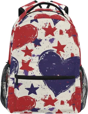 Cool Backpacks for Men Women Fashion Personal Backpack with Chest Strap for Travel Trip Purple Heart Day Red and Blue Stars