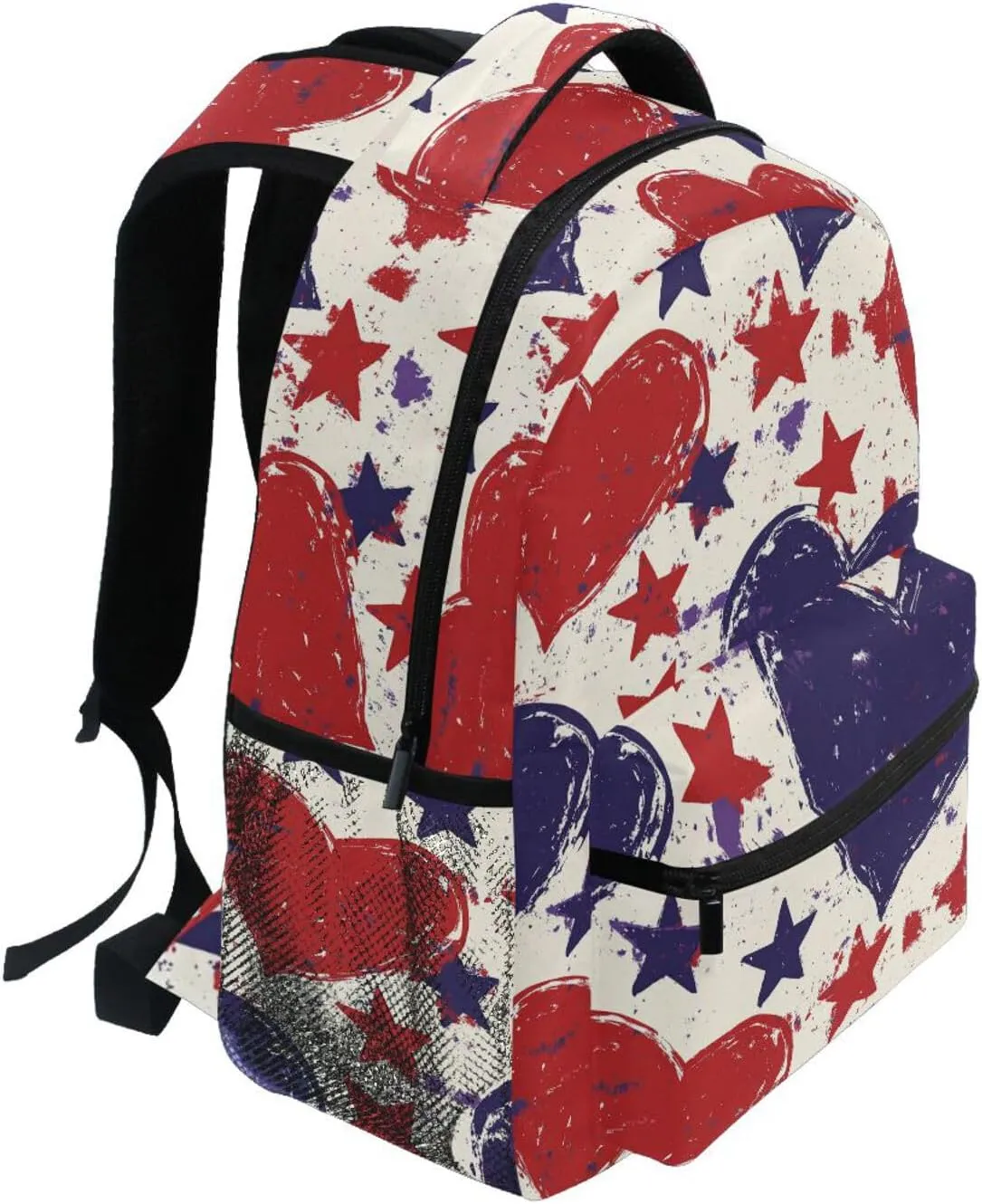 Cool Backpacks for Men Women Fashion Personal Backpack with Chest Strap for Travel Trip Purple Heart Day Red and Blue Stars