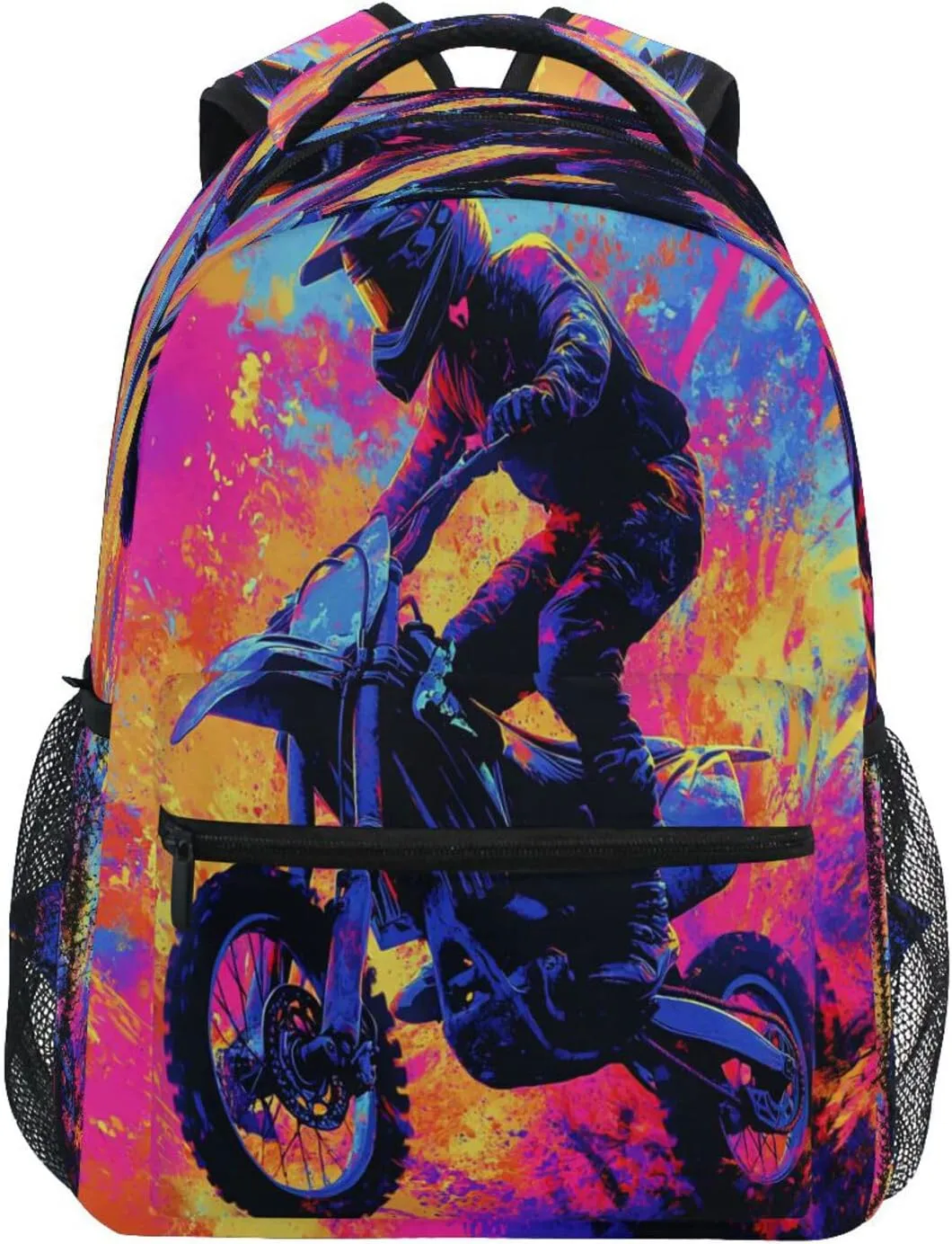 Cool Backpacks for Men Women Waterproof Carry On Backpacks with Chest Strap Gift Men & Women Motocross Bike and Lightning