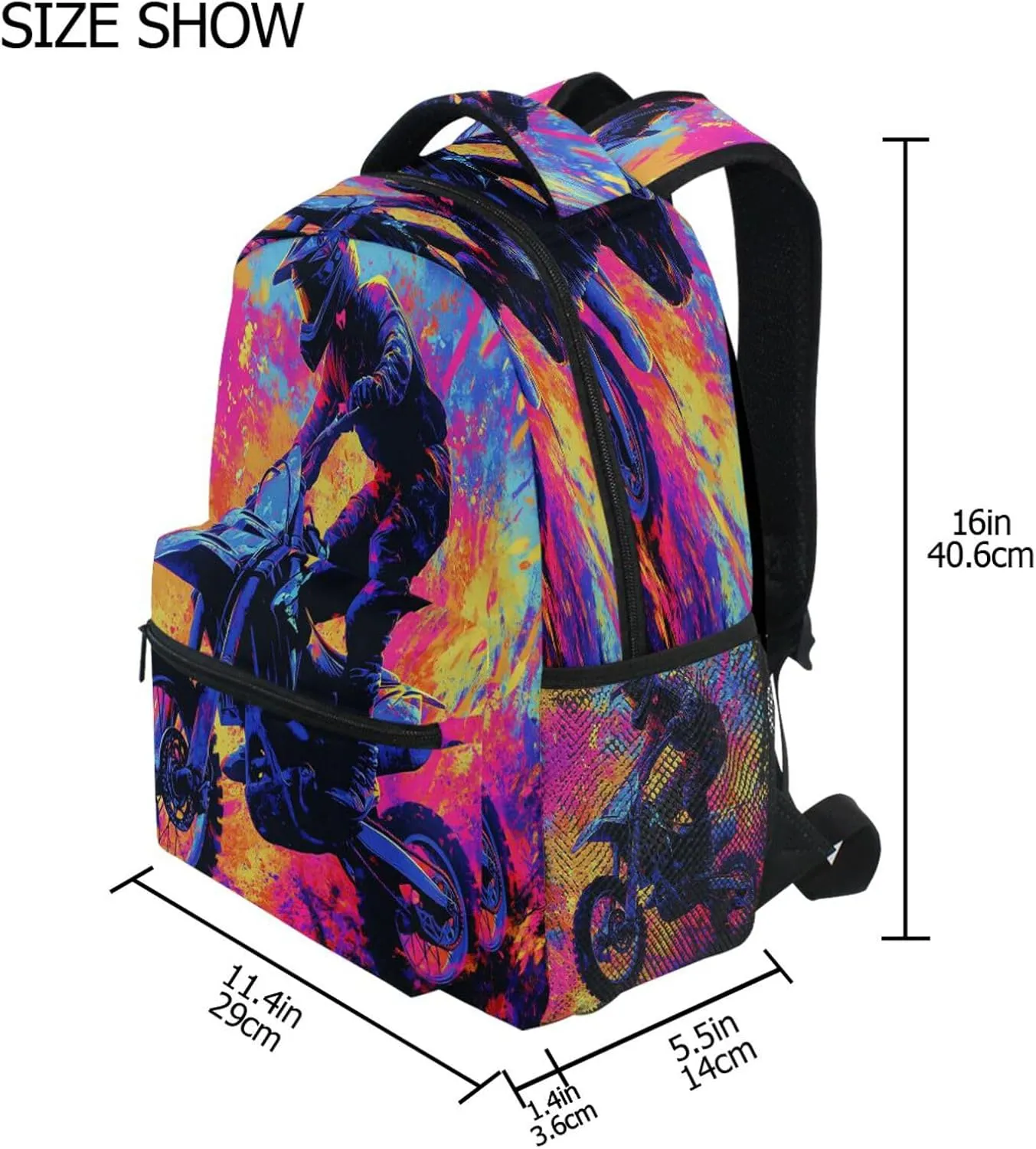 Cool Backpacks for Men Women Waterproof Carry On Backpacks with Chest Strap Gift Men & Women Motocross Bike and Lightning