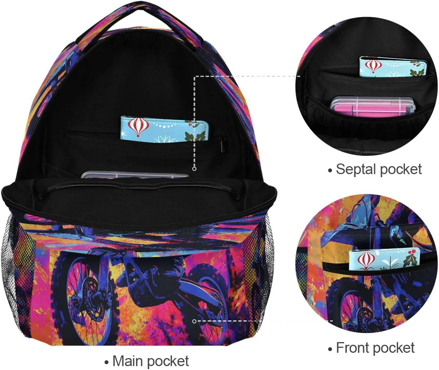 Cool Backpacks for Men Women Waterproof Carry On Backpacks with Chest Strap Gift Men & Women Motocross Bike and Lightning