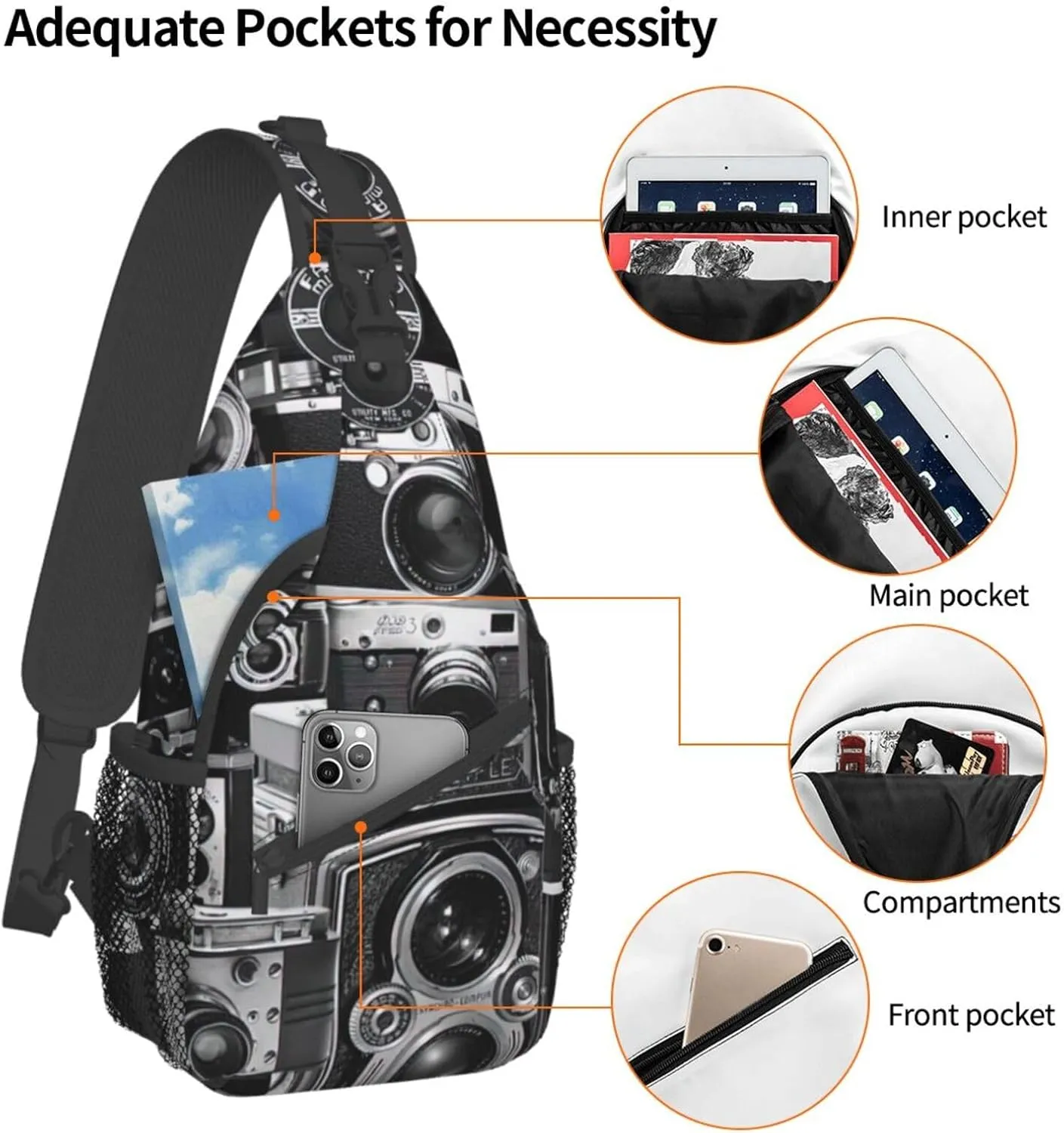 Cool Camera Collection Unisex Casual Diagonal Chest Bag,Multipurpose Crossbody Shoulder Bag Travel Hiking Daypack