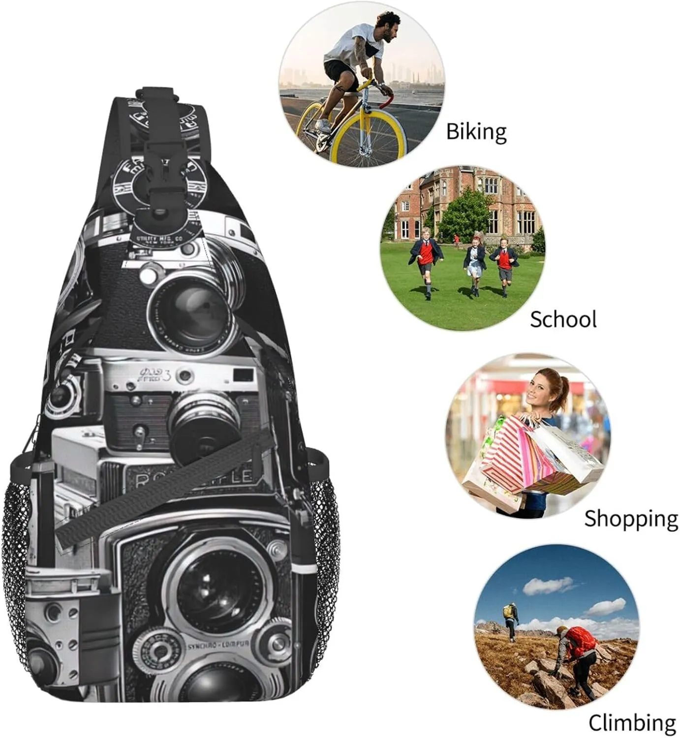 Cool Camera Collection Unisex Casual Diagonal Chest Bag,Multipurpose Crossbody Shoulder Bag Travel Hiking Daypack