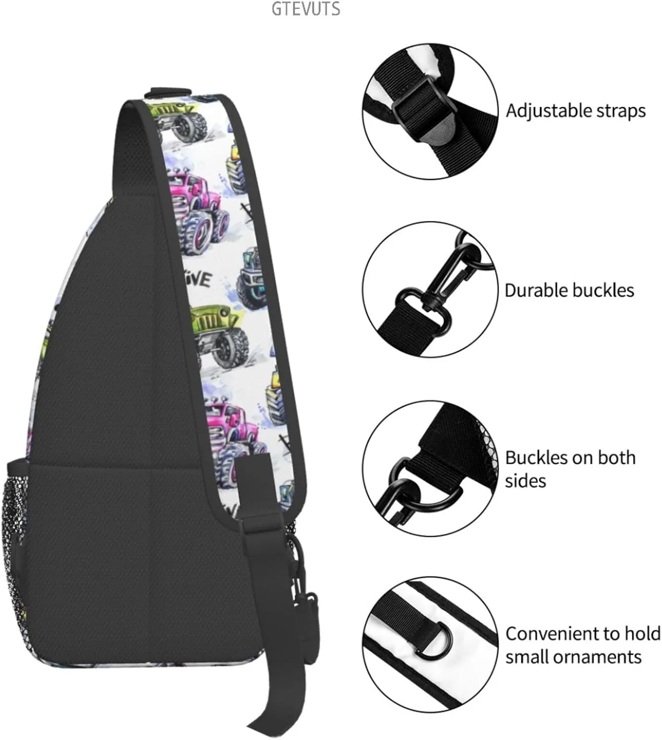 Cool Trucks Sling Backpack Chest Bag Crossbody Shoulder Bag Gym Cycling Travel Hiking Daypack For Men Women