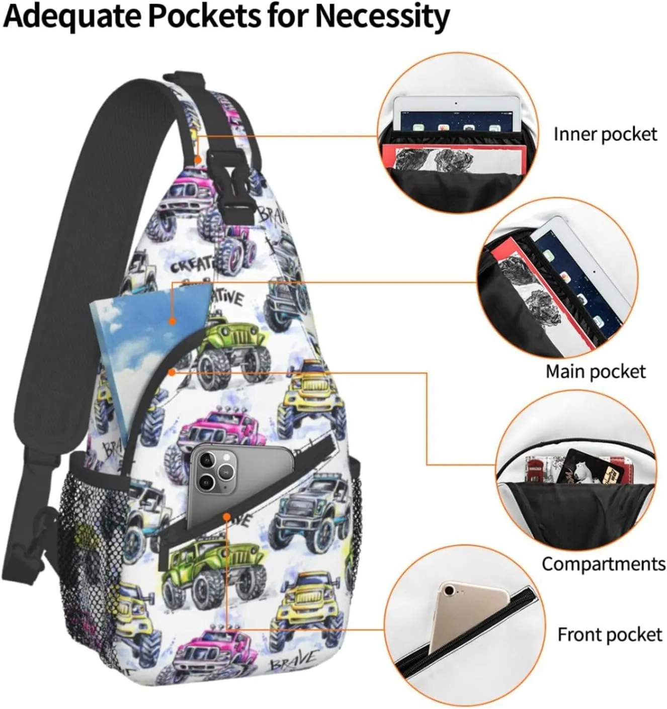 Cool Trucks Sling Backpack Chest Bag Crossbody Shoulder Bag Gym Cycling Travel Hiking Daypack For Men Women