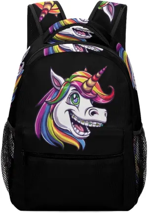 Cool Unicorn With Dental Braces Smile Backpack Lightweight Travel Backpack Laptop Backpack Casual Daypack with Adjustable Strap