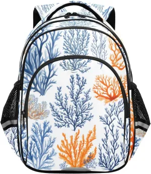 Coral and Seaweed Backpacks Elementary School Shoulder Bag Bookbag for Girls Kids Boys, Medium