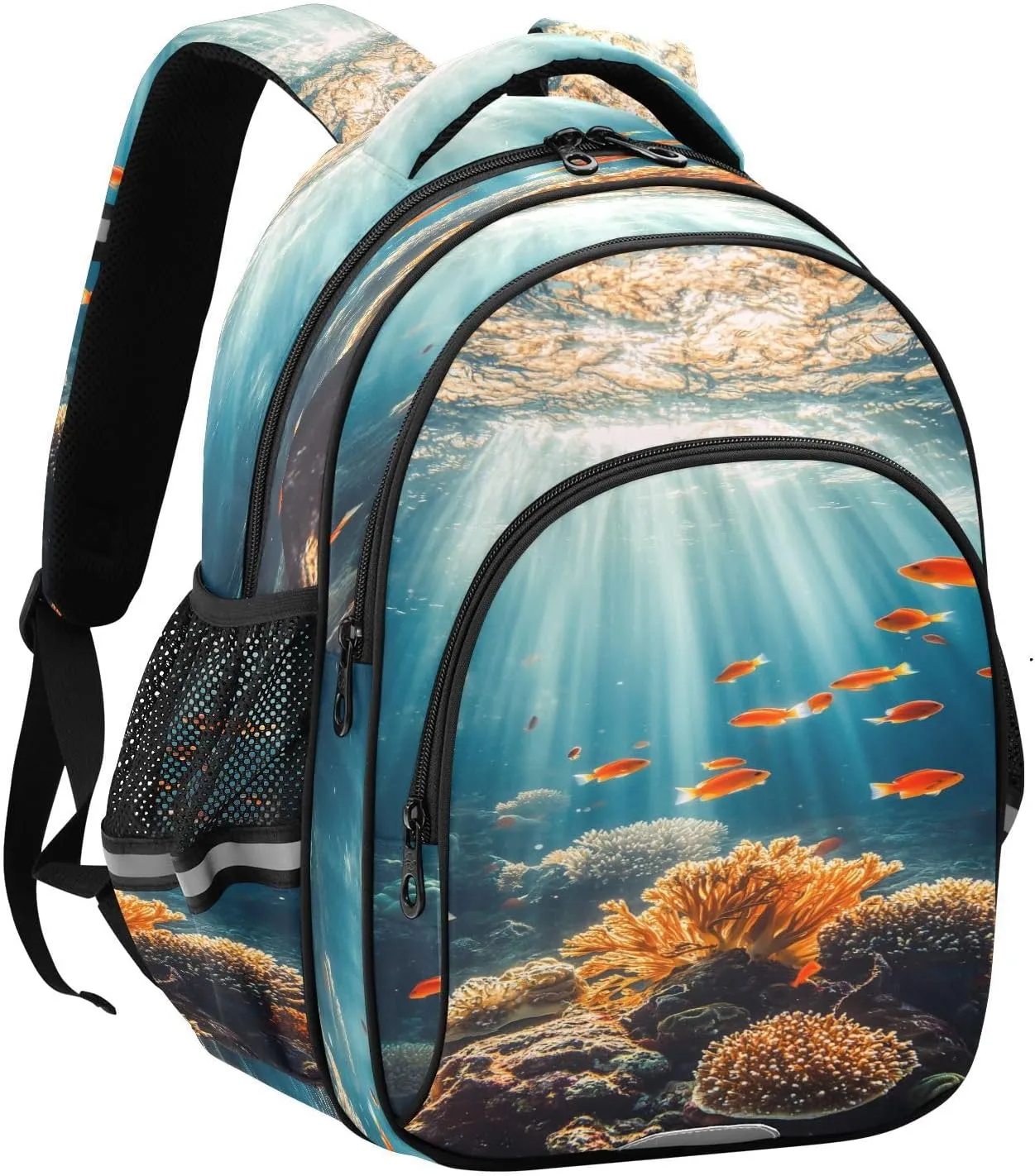 Coral Reef with Fish Swimming Backpacks Elementary School Shoulder Bag Bookbag for Girls Kids Boys, Small