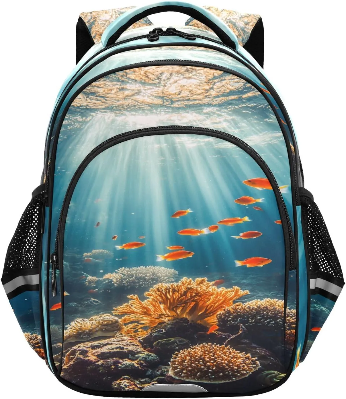 Coral Reef with Fish Swimming Backpacks Elementary School Shoulder Bag Bookbag for Girls Kids Boys, Small