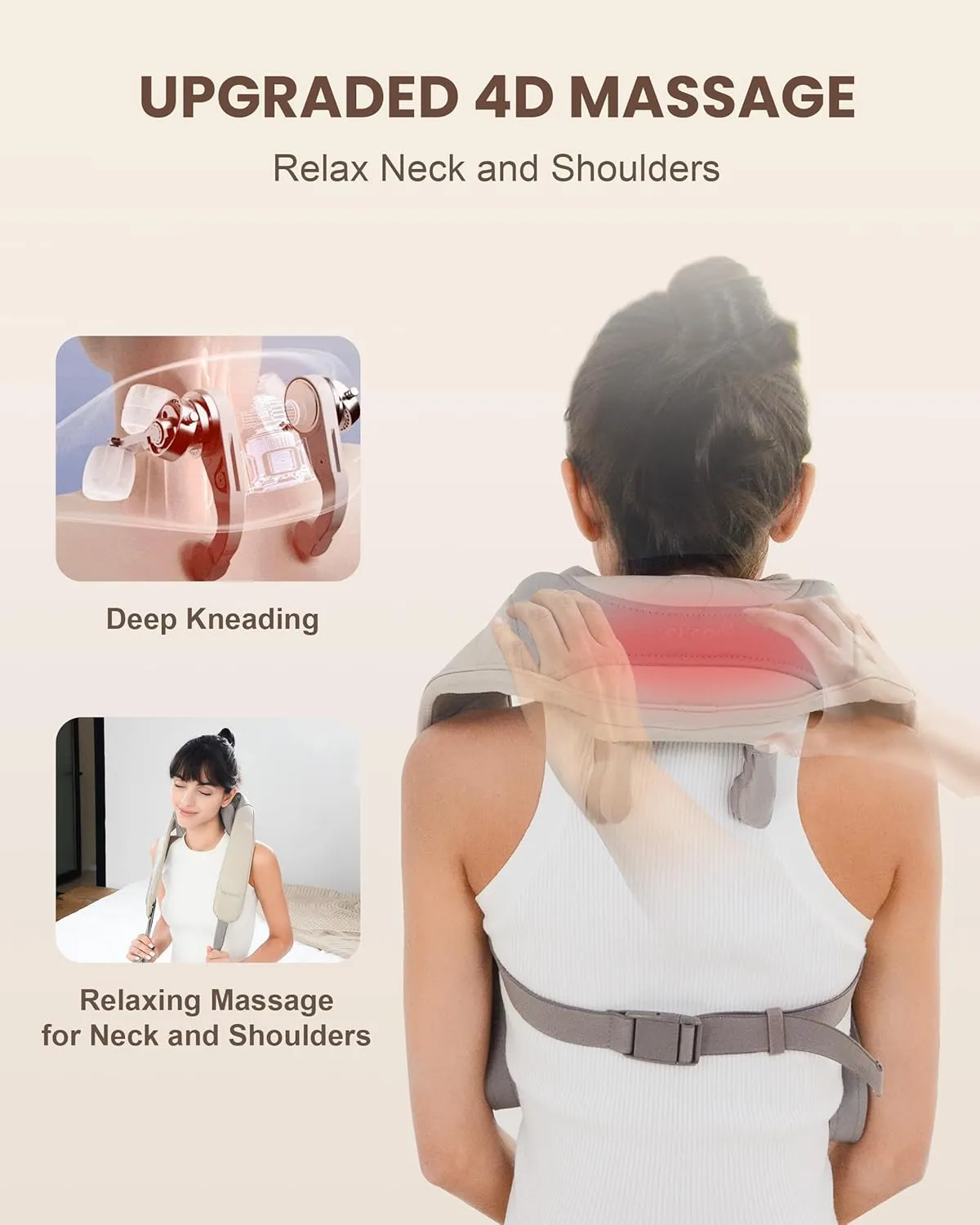 Cordless Neck Massager with Heat, FSA HSA Eligible, 4D Deep Kneading Neck Shoulder Massager for Pain, Shiatsu Back Massager Pillow, Gifts for Men, Women