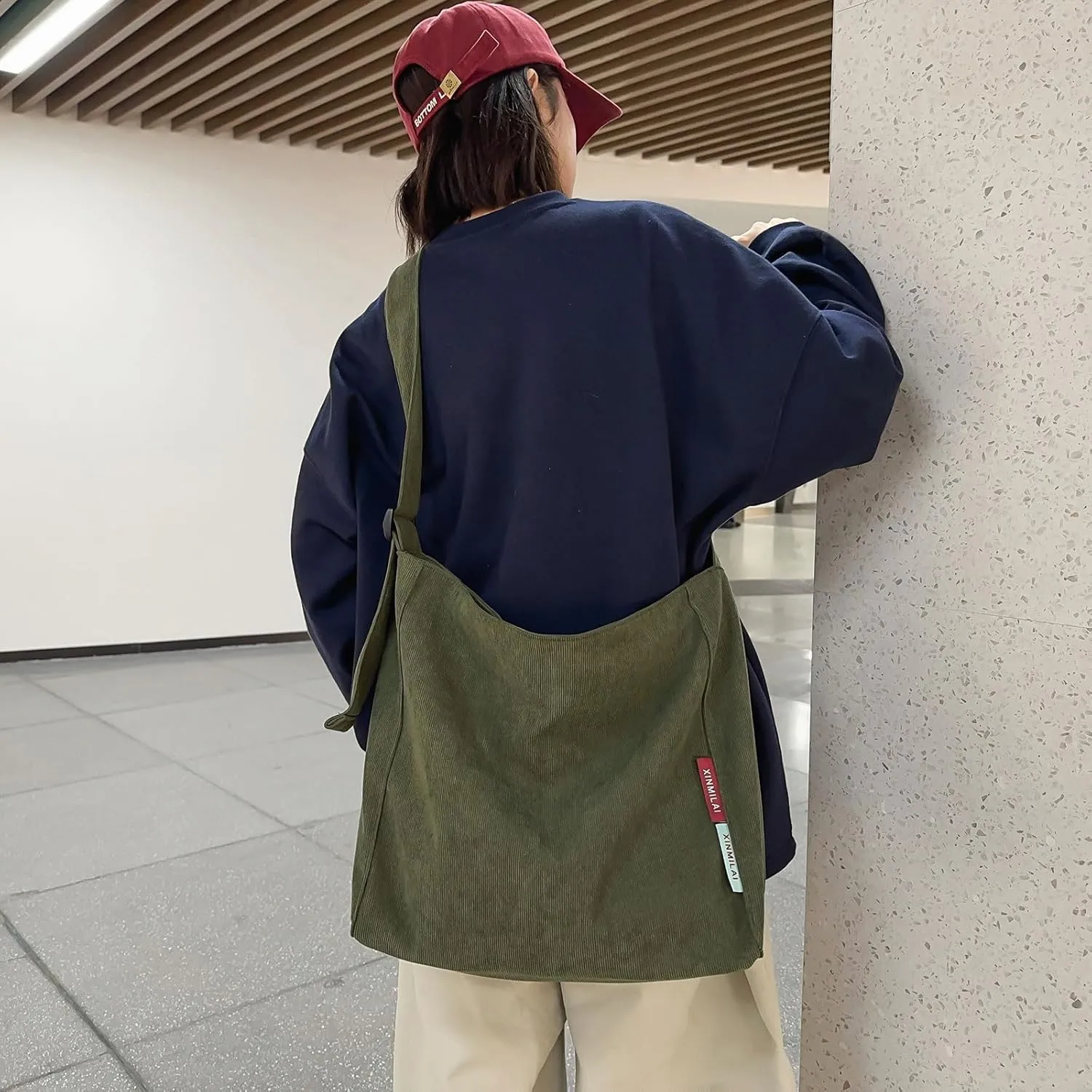 Corduroy Hobo Bag Plain Crossbody Bag Casual Messenger Bag Adjustable Shoulder Bag Purse Travel Daypacks