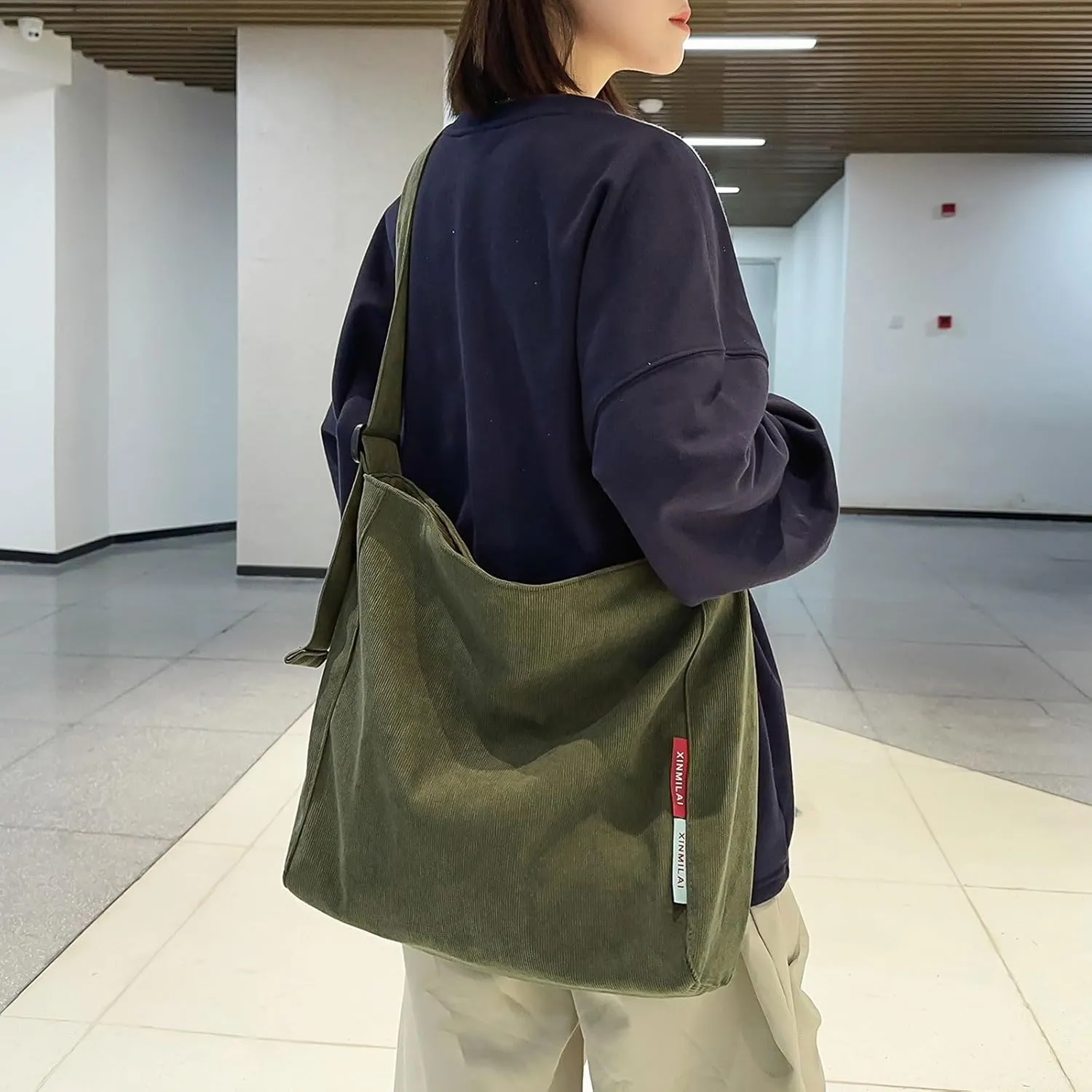 Corduroy Hobo Bag Plain Crossbody Bag Casual Messenger Bag Adjustable Shoulder Bag Purse Travel Daypacks