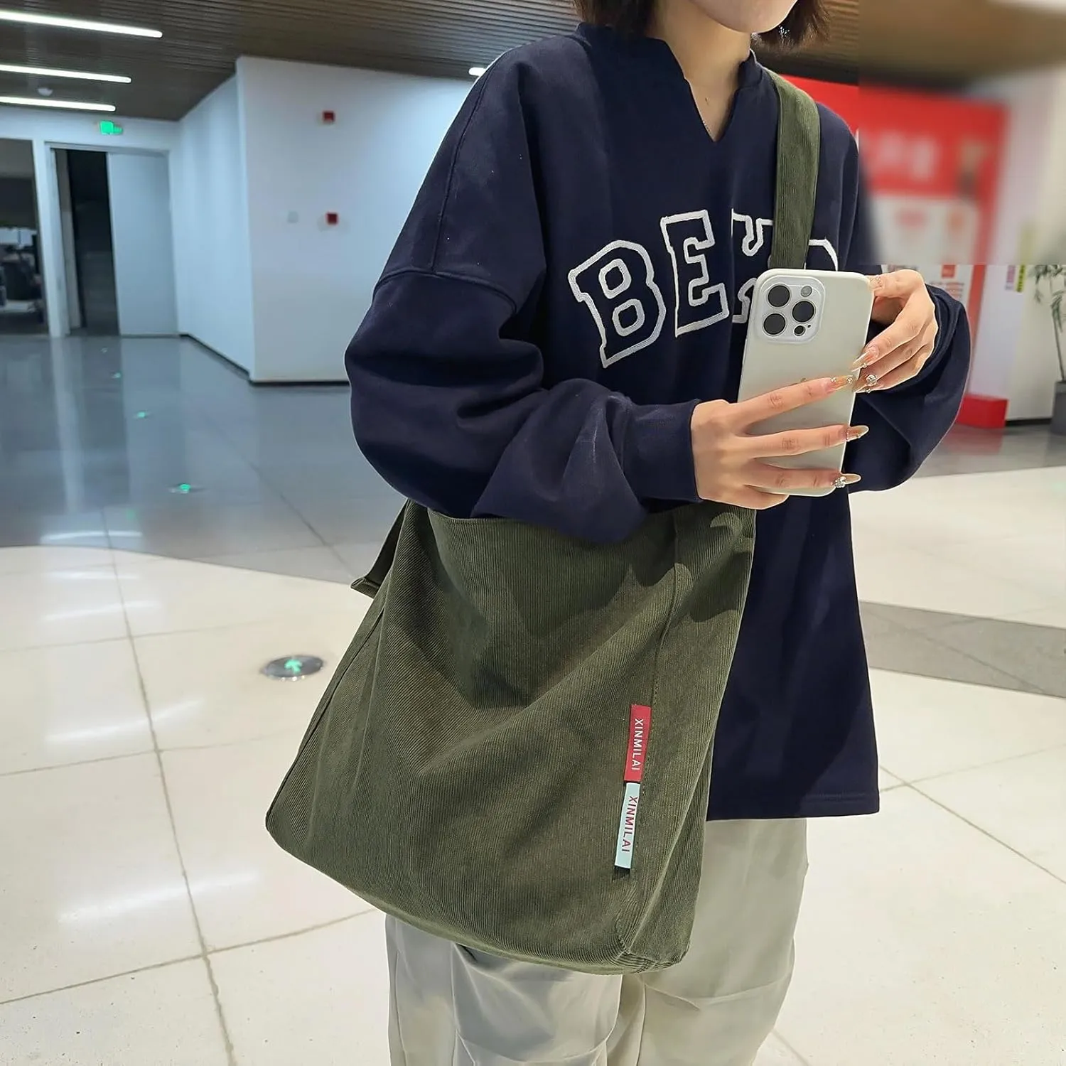 Corduroy Hobo Bag Plain Crossbody Bag Casual Messenger Bag Adjustable Shoulder Bag Purse Travel Daypacks