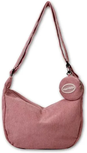 Corduroy Tote Bag Crossbody Shoulder Handbags with Zipper and Cute Purse for Women Men School Travel Essentials