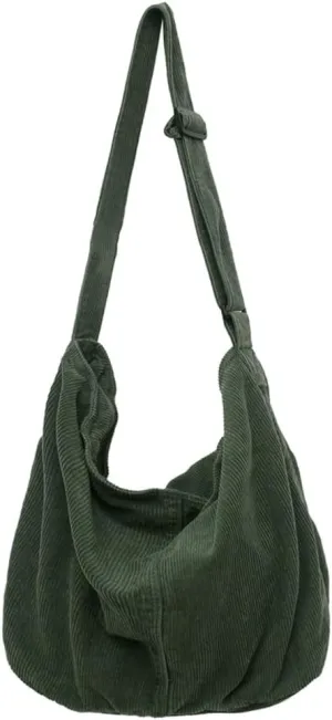 Corduroy Tote Bag for Women Men Vintage Shoulder Bag Slouchy Satchel Bag Casual Gym Bag Work Bag Carryall Bag Hobo Handbag