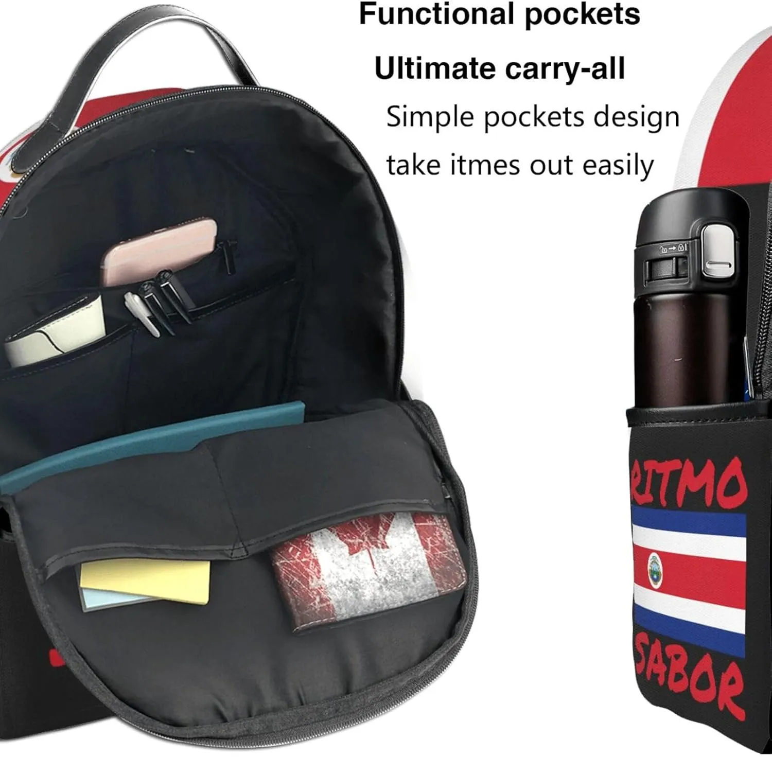Costa Rica Flag Costa Rican Flags Casual Backpacks Laptop Backpack Carry-on Daypack Sports Travel Rucksack Lightweight Working Bag for Outdoor Hiking Cycling Walking