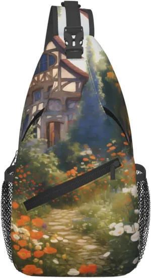 Cottage Garden Cross Chest Bag Diagonally Sling Backpack Outdoor Travel Cycling Bag for Men Women