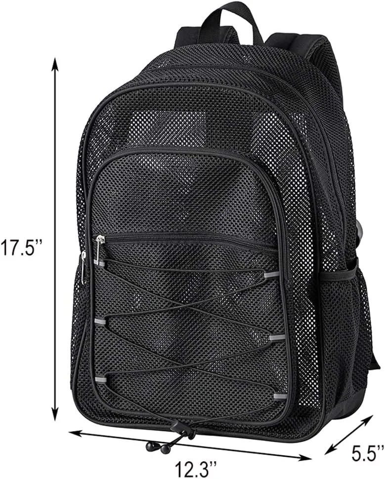 COVAX Heavy Duty Mesh Backpack, See Through College Backpack, Semi-transparent Mesh Bookbag with Bungee and Comfort Padded Straps for Commuting, Swimming, Beach, Outdoor Sports