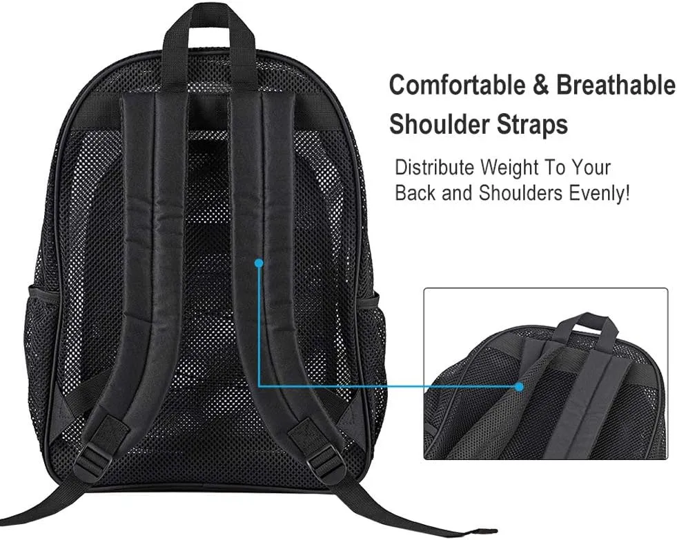 COVAX Heavy Duty Mesh Backpack, See Through College Backpack, Semi-transparent Mesh Bookbag with Bungee and Comfort Padded Straps for Commuting, Swimming, Beach, Outdoor Sports
