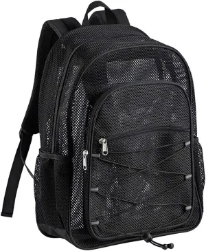 COVAX Heavy Duty Mesh Backpack, See Through College Backpack, Semi-transparent Mesh Bookbag with Bungee and Comfort Padded Straps for Commuting, Swimming, Beach, Outdoor Sports