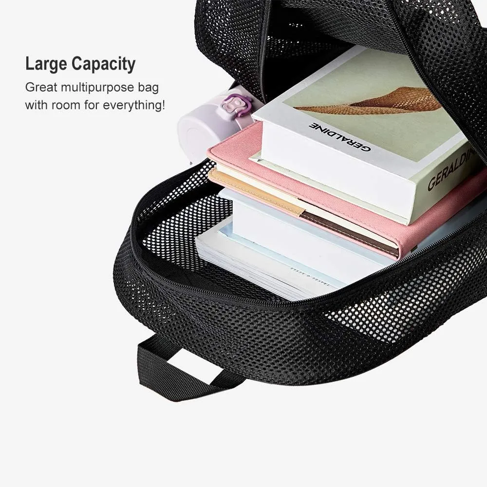 COVAX Heavy Duty Mesh Backpack, See Through College Backpack, Semi-transparent Mesh Bookbag with Bungee and Comfort Padded Straps for Commuting, Swimming, Beach, Outdoor Sports