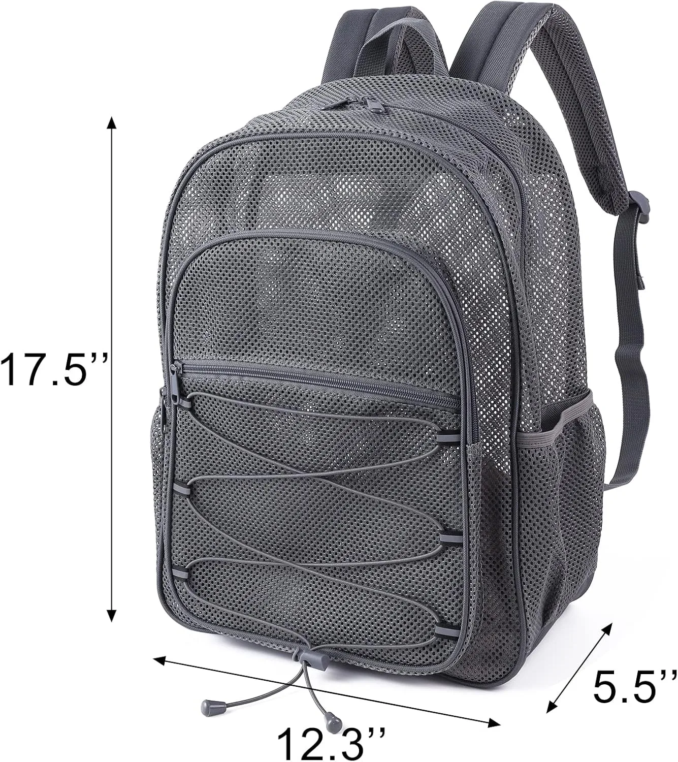 COVAX Heavy Duty Mesh Backpack, Semi-transparent Mesh Bookbag,See Through College Backpack with Bungee and Comfort Padded Straps for Commuting, Swimming, Beach, Outdoor Sports (Grey)