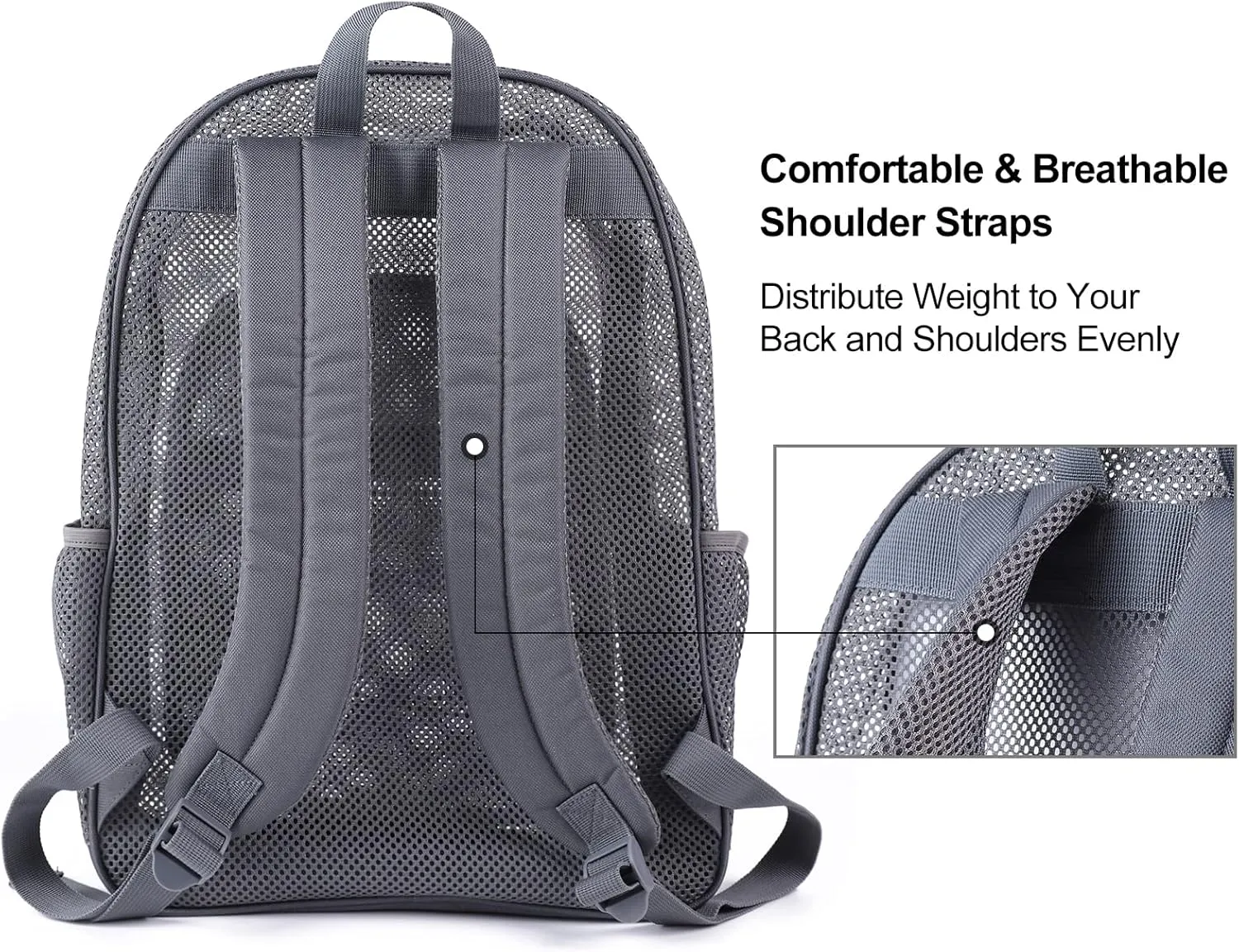 COVAX Heavy Duty Mesh Backpack, Semi-transparent Mesh Bookbag,See Through College Backpack with Bungee and Comfort Padded Straps for Commuting, Swimming, Beach, Outdoor Sports (Grey)