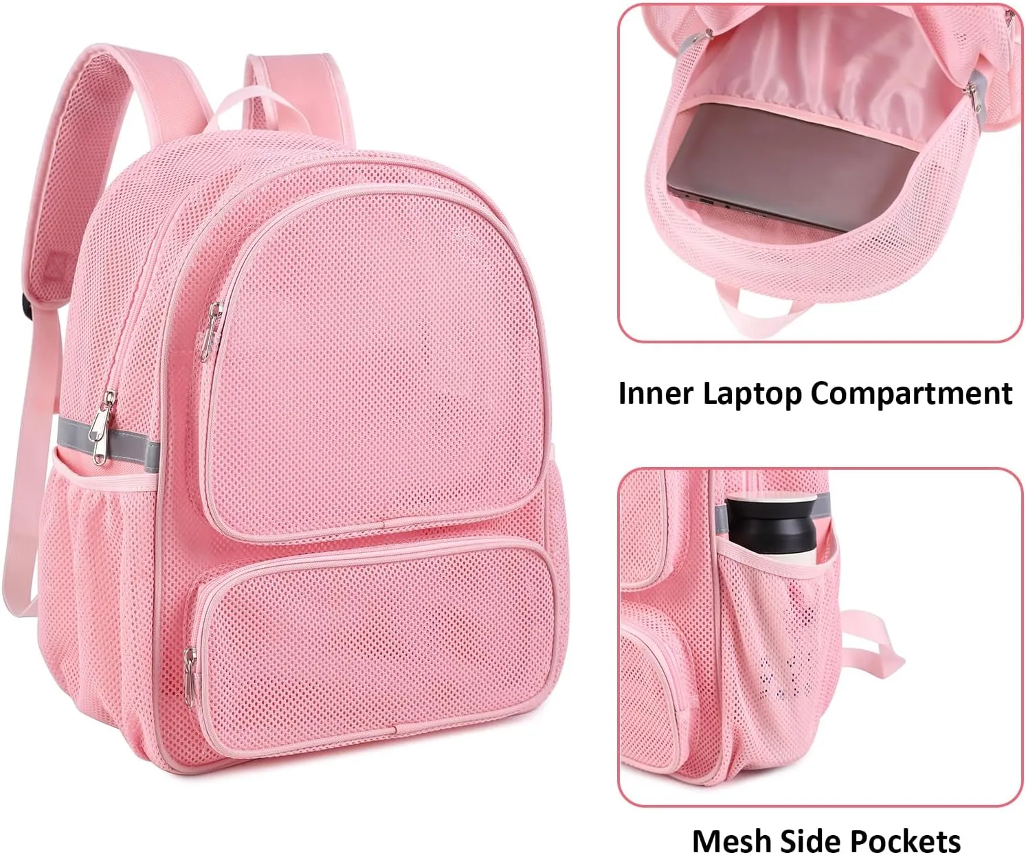 COVAX Mesh Backpack for Adults, Mesh School Bookbag Girls Boys, Semi-transparent net Back Pack for Gym, Work, Sports, Travel (Pink)