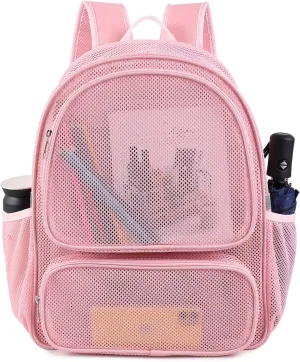 COVAX Mesh Backpack for Adults, Mesh School Bookbag Girls Boys, Semi-transparent net Back Pack for Gym, Work, Sports, Travel (Pink)