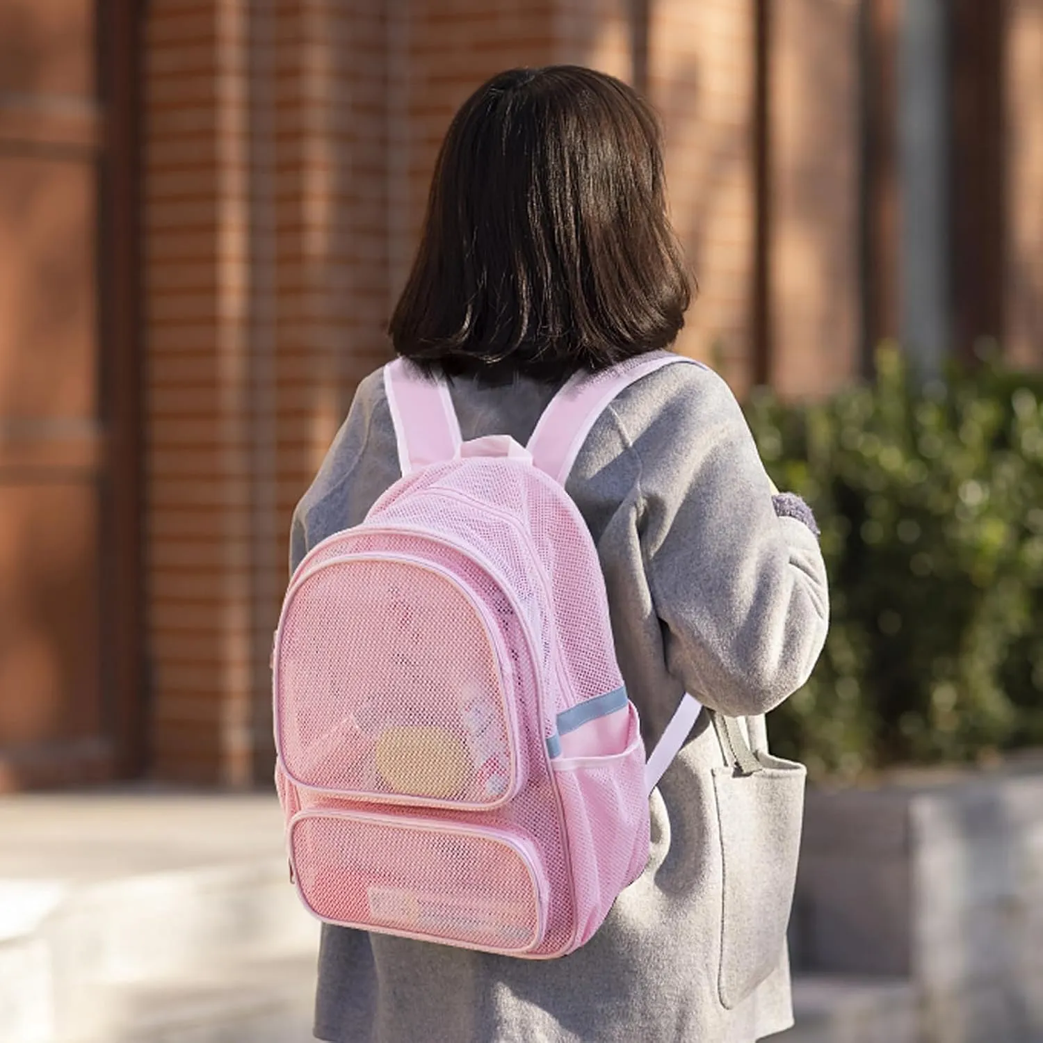 COVAX Mesh Backpack for Adults, Mesh School Bookbag Girls Boys, Semi-transparent net Back Pack for Gym, Work, Sports, Travel (Pink)