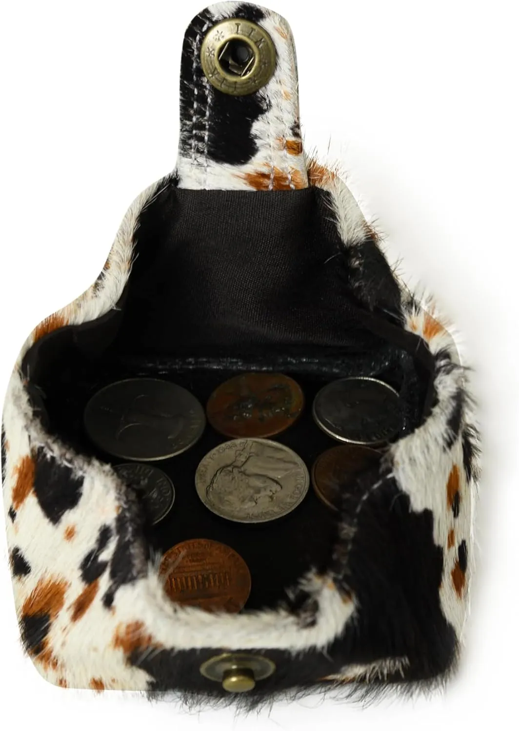 Cowhide Coin Purse Change Holder Mini Pouch for Women Hairon Leather Cow Print (Salt & Pepper)