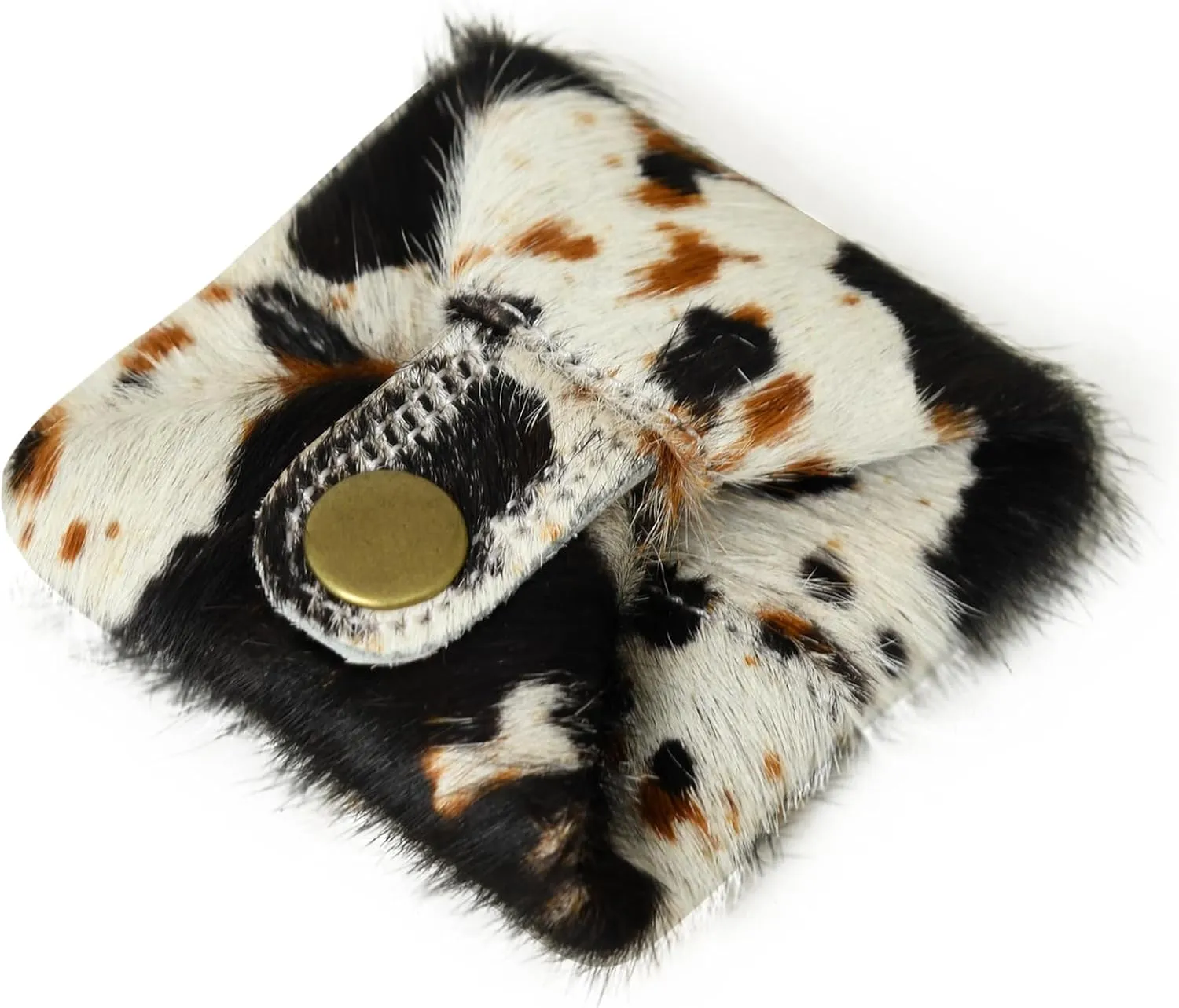 Cowhide Coin Purse Change Holder Mini Pouch for Women Hairon Leather Cow Print (Salt & Pepper)