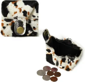 Cowhide Coin Purse Change Holder Mini Pouch for Women Hairon Leather Cow Print (Salt & Pepper)
