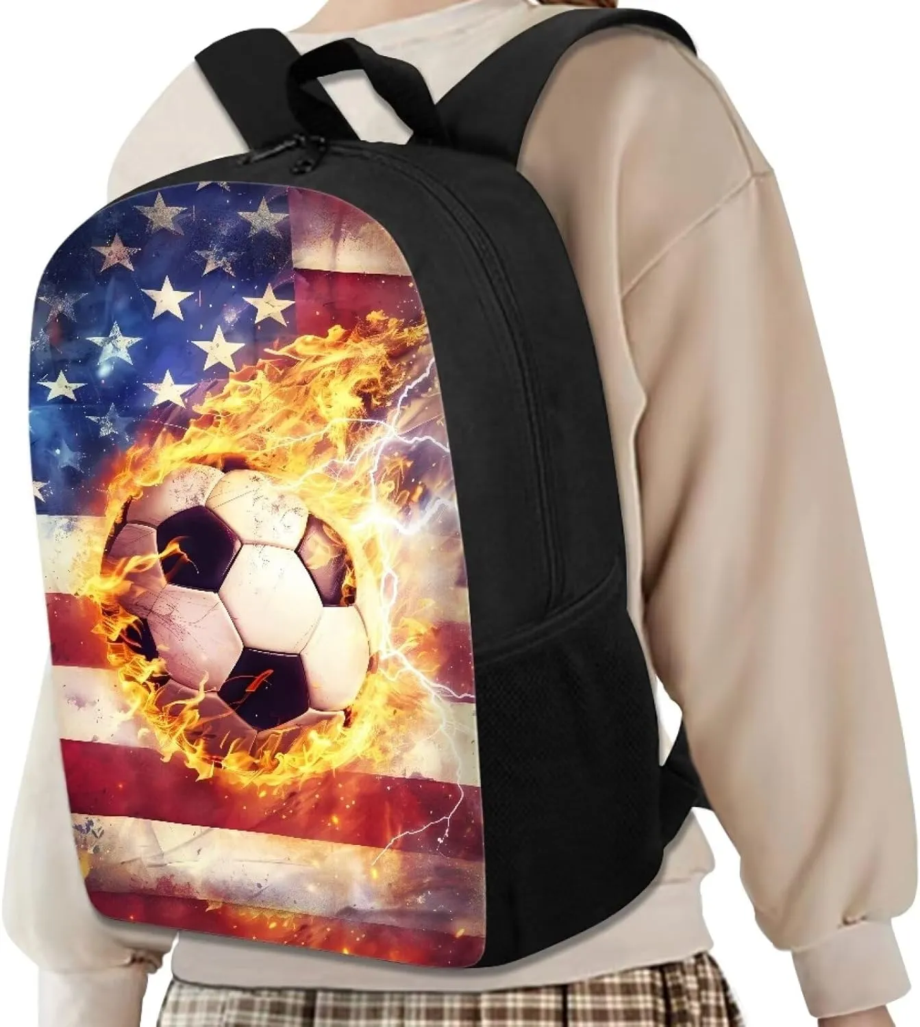 Cozeyat Shoulder Bag for School,Travel,Softy Backpacks School Bags for Teenagers,Stylish Daily Satchels,Breath Book Bag,Flag Fire Football Print