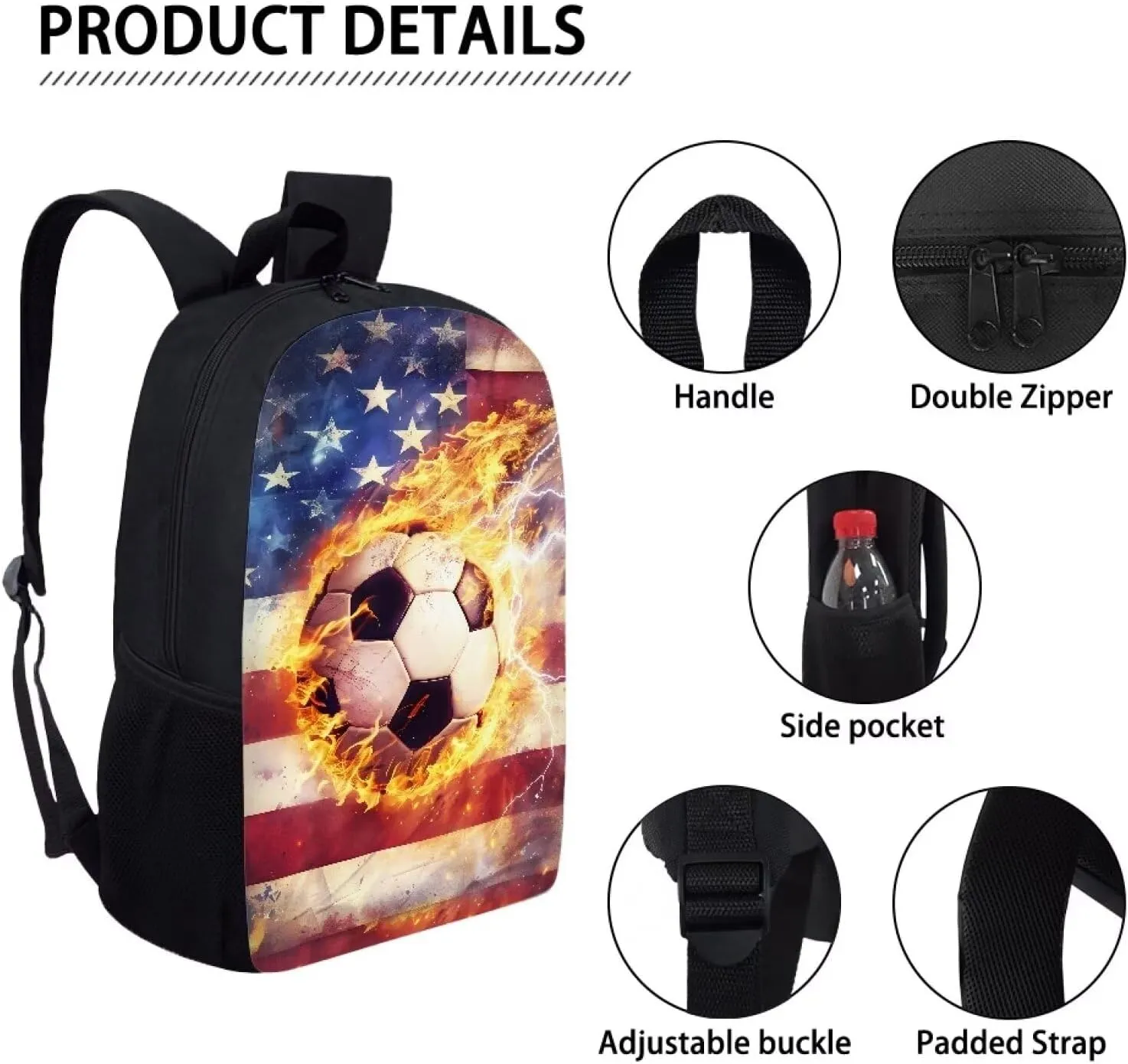 Cozeyat Shoulder Bag for School,Travel,Softy Backpacks School Bags for Teenagers,Stylish Daily Satchels,Breath Book Bag,Flag Fire Football Print