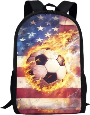 Cozeyat Shoulder Bag for School,Travel,Softy Backpacks School Bags for Teenagers,Stylish Daily Satchels,Breath Book Bag,Flag Fire Football Print