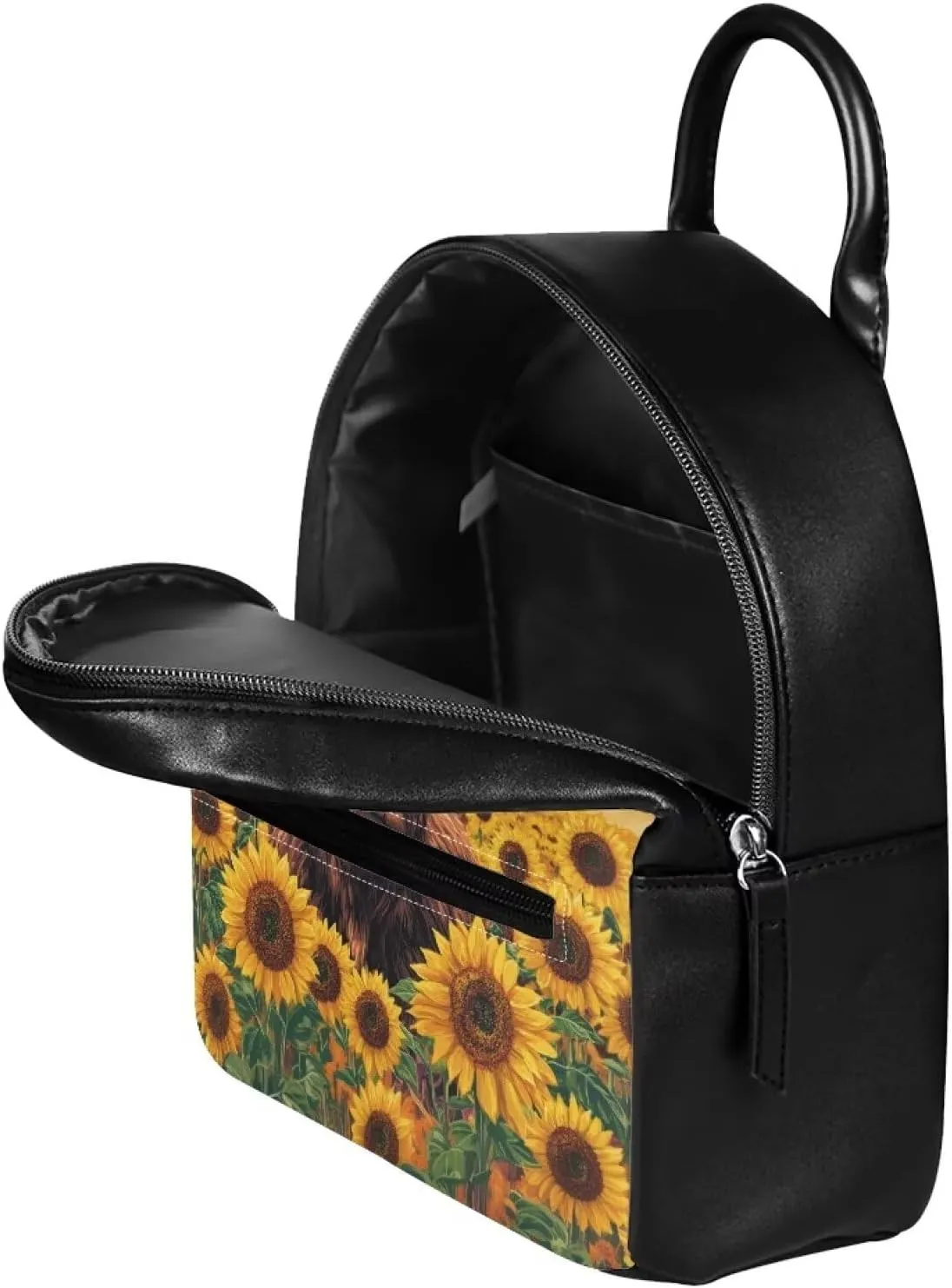 Cozeyat Sunflower Highland Cow Print Mini Backpack Purse for Women Teen Girls Small Fashion Bag Teens Cute Casual School Bookbag Ladies Fashion Shoulder Handbag Tote Casual Travel Daypack